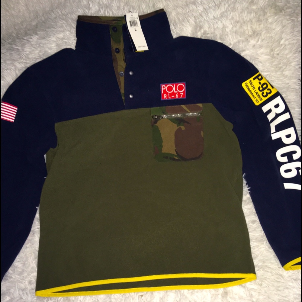 LG Polo Ralph Lauren Camo RLPC 67 Pullover Navy Green Fleece Men's Size LG